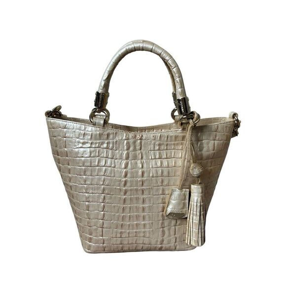 BRAHMIN Sweetheart La Scala Cream Gold Satchel Crossbody Bag - Picture 1 of 15